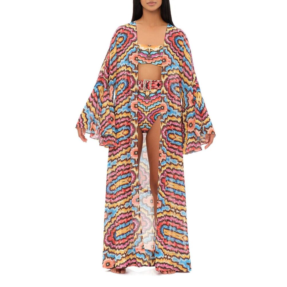 NWOT Andrea Iyamah Long Sleeve Chiffon Robe Swim Cover-Up Multi Women's Size S/M